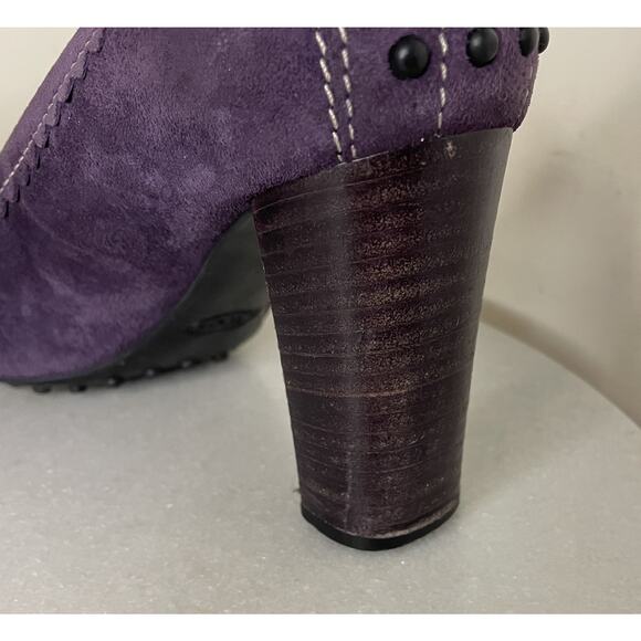 Tod’s Purple Lavender Suede Heeled Loafer Elegant Designer Italian Sz 7 - Picture 10 of 16
